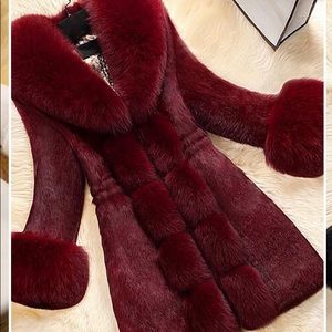 Womens Red Faux Fur Maxi Coat